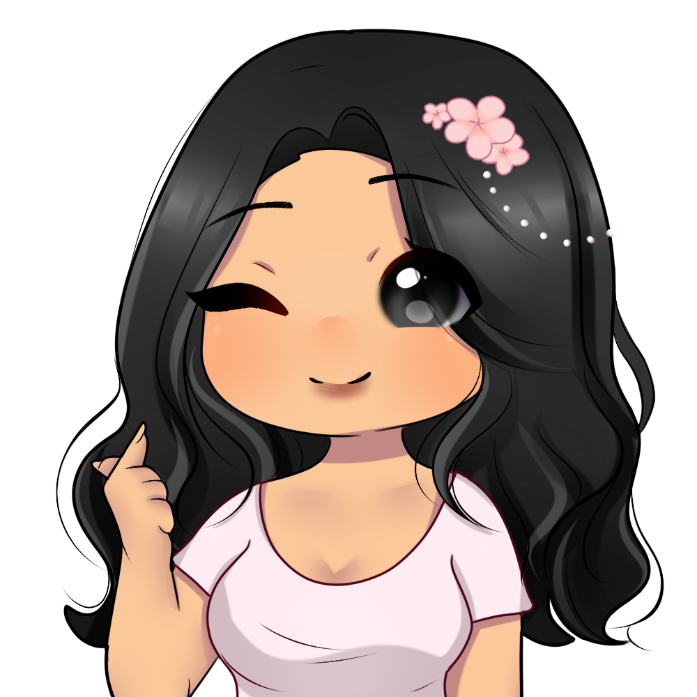 Ilustração chibi de Rayssa Alegria com sakuras no cabelo, piscando e fazendo coração com os dedos